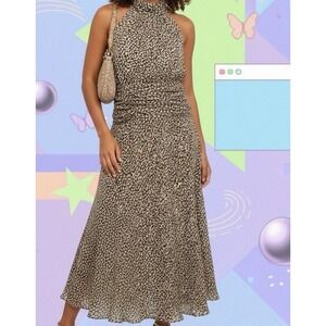 Y2K Connected Apparel Brown Polka Dot Halter Maxi Dress Size 6